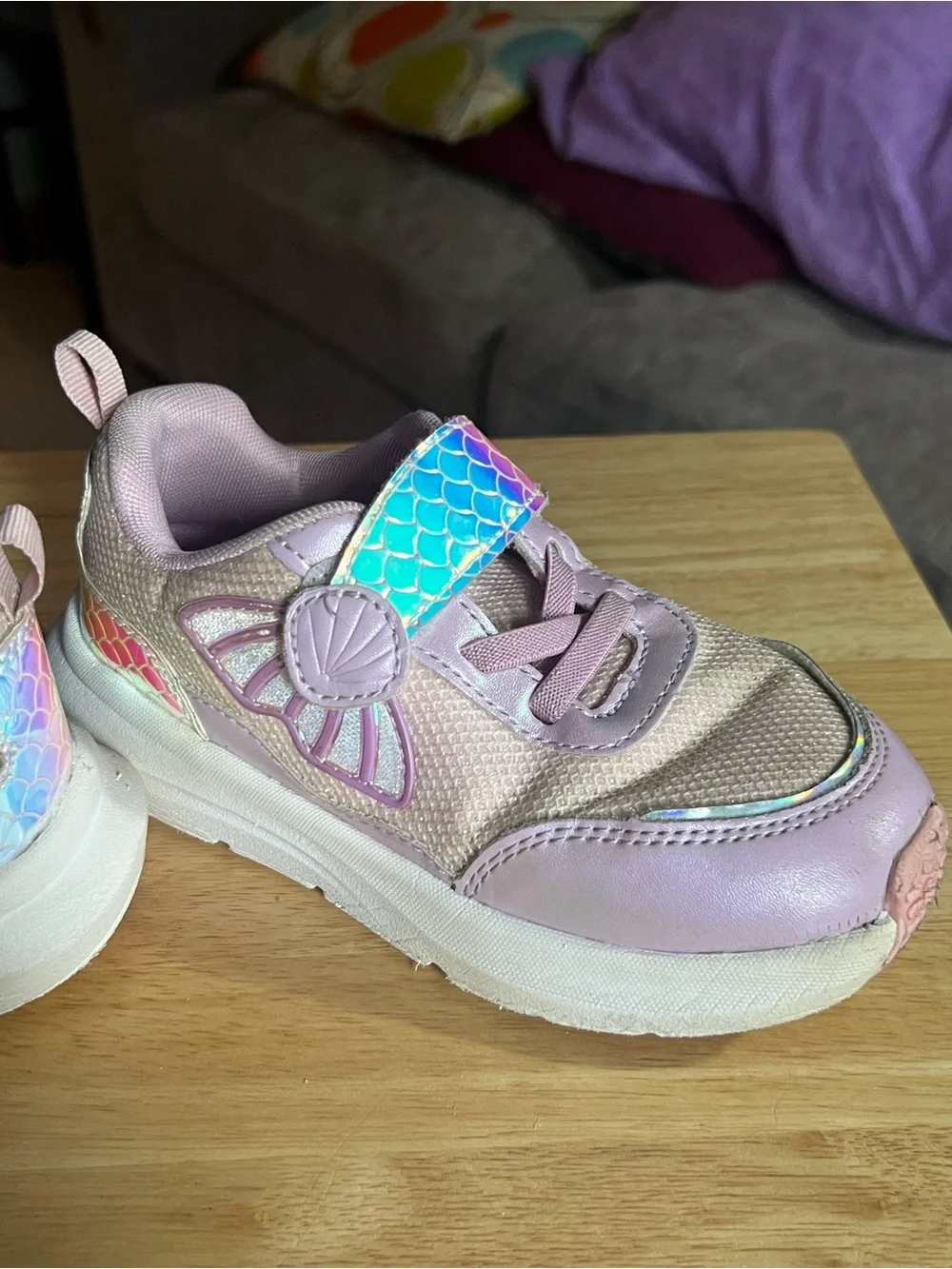 Kids Pink Glitter Strap Sneakers with Holographic Detail